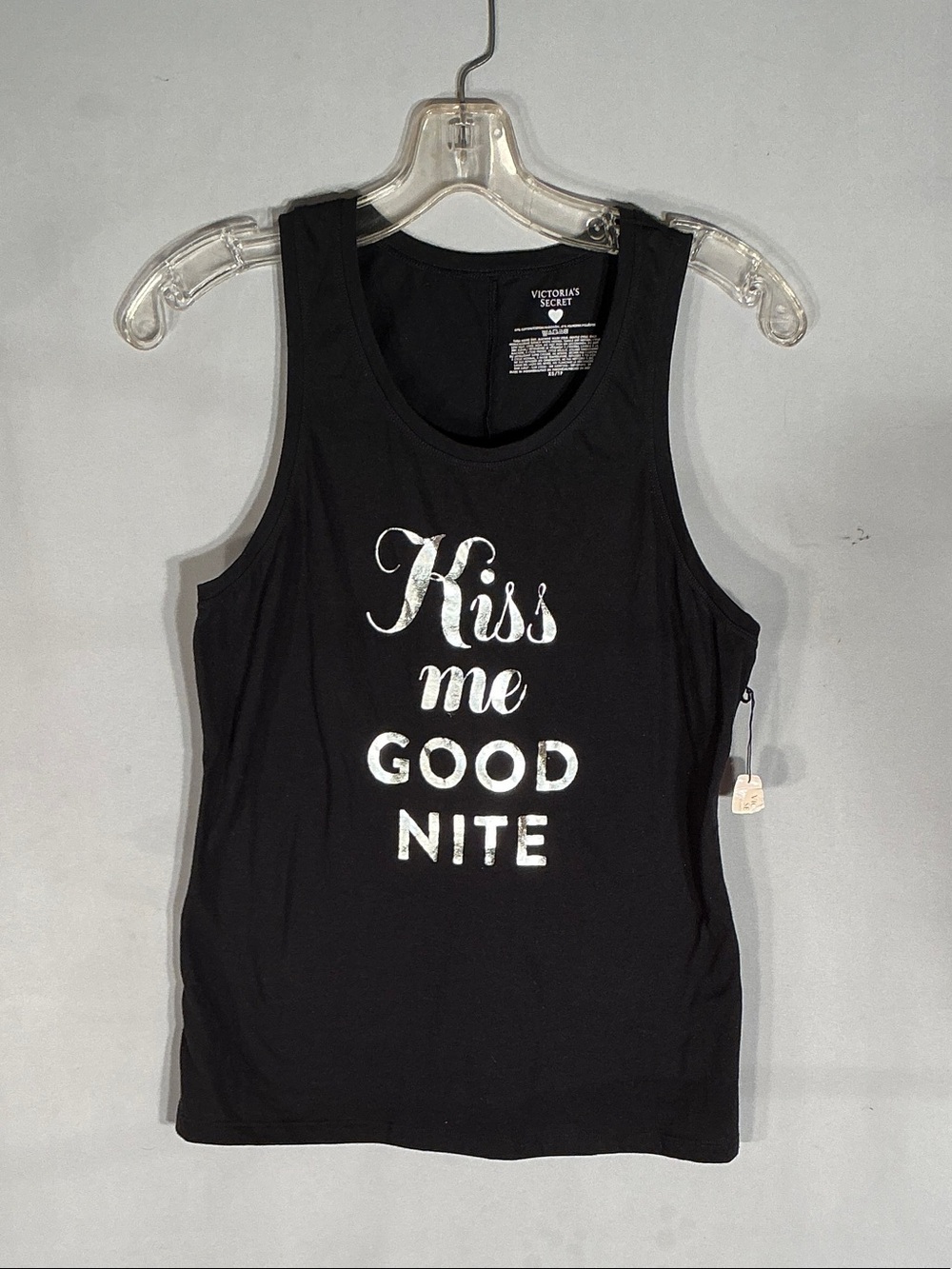 Victoria's Secret Black Tank with Silver Script 'Kiss Me Good Nite'
